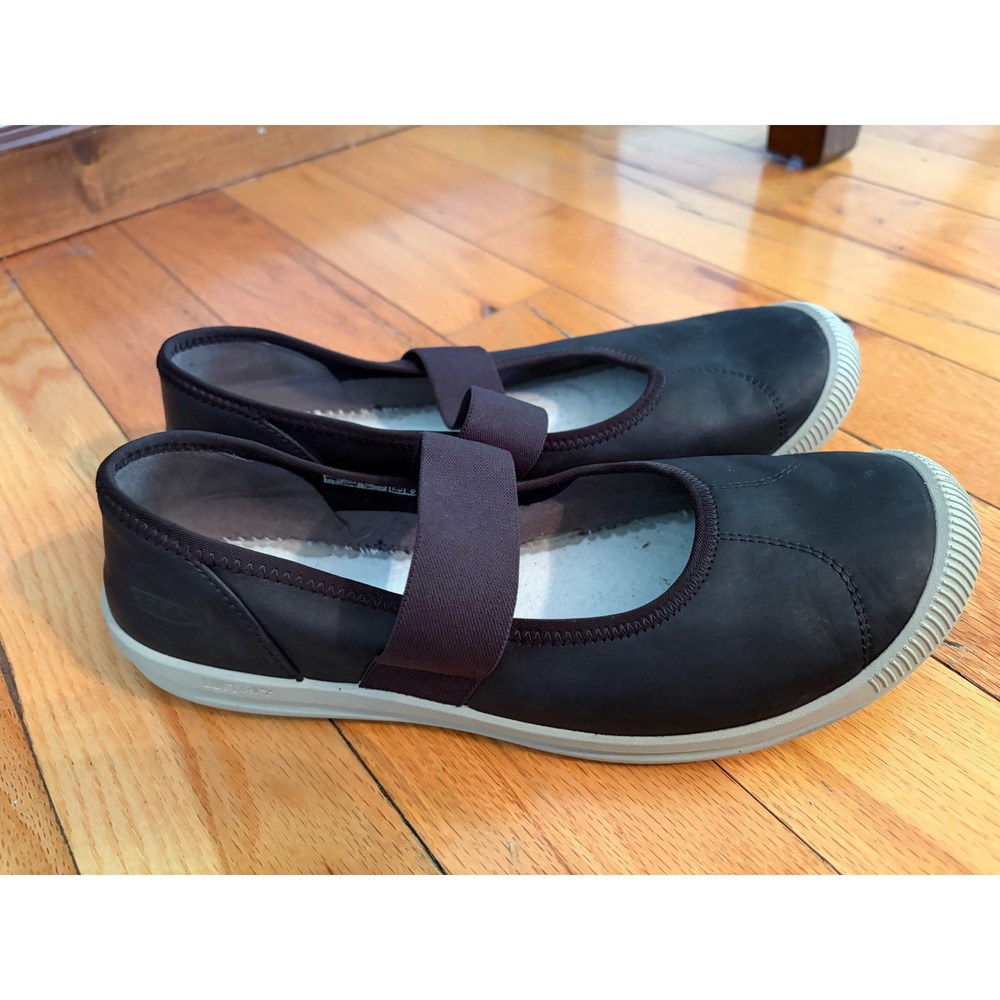 KEEN Women's Lorelai Mary Jane leather slip-on flats black no insoles size 10.5